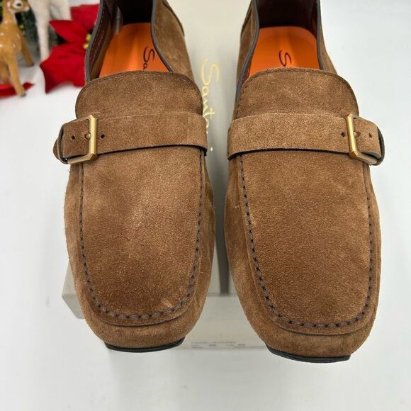 Men’s Santoni buckle detail brown suede Driver loafers size 9, made in Italy main image 4